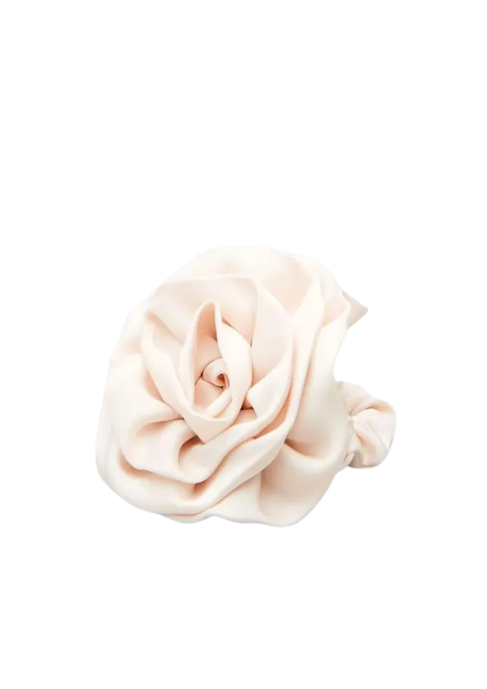 Satin Flower Hair Tie - Birch White