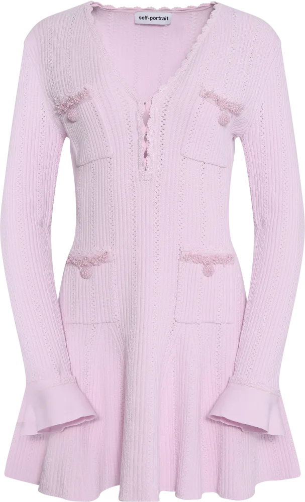 Pearl Trim Knit Mini Dress - Pink