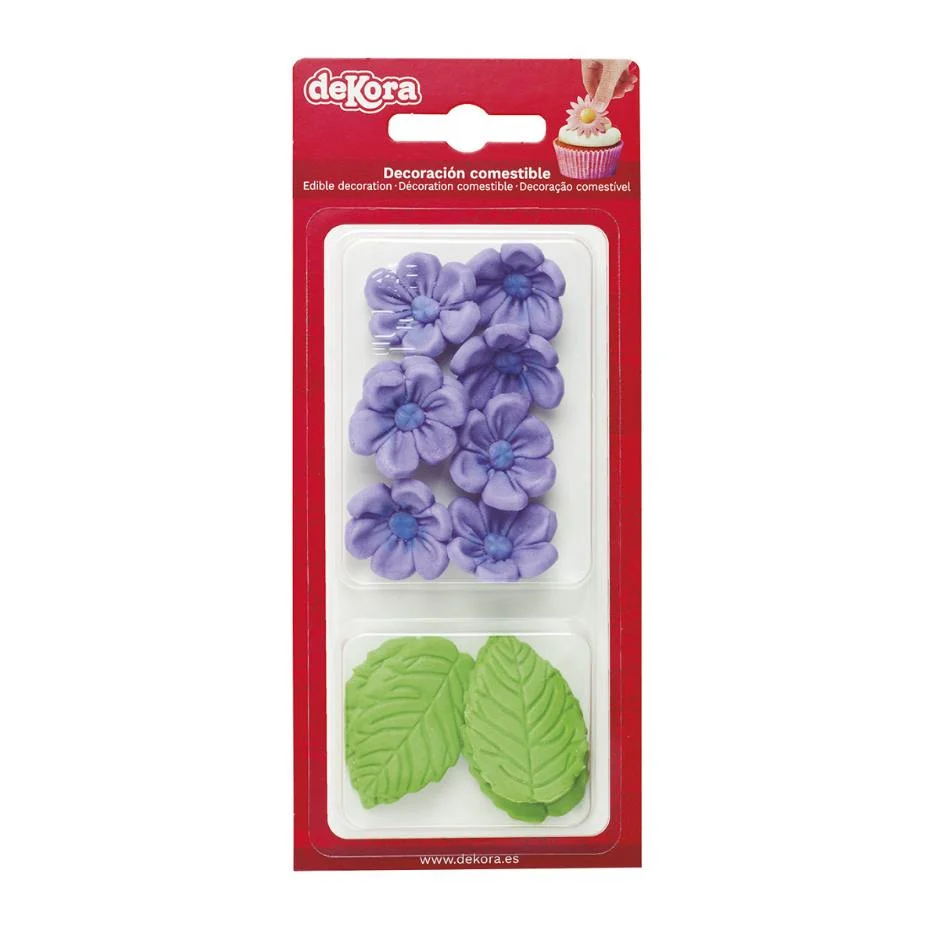 Spiselig Kakepynt Lilla Blomster og Blad pk/13