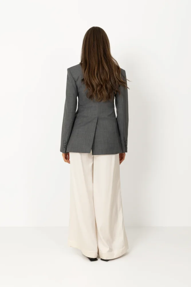Wool Melange Suiting Long Button Blazer - Phantom - Bilde 3