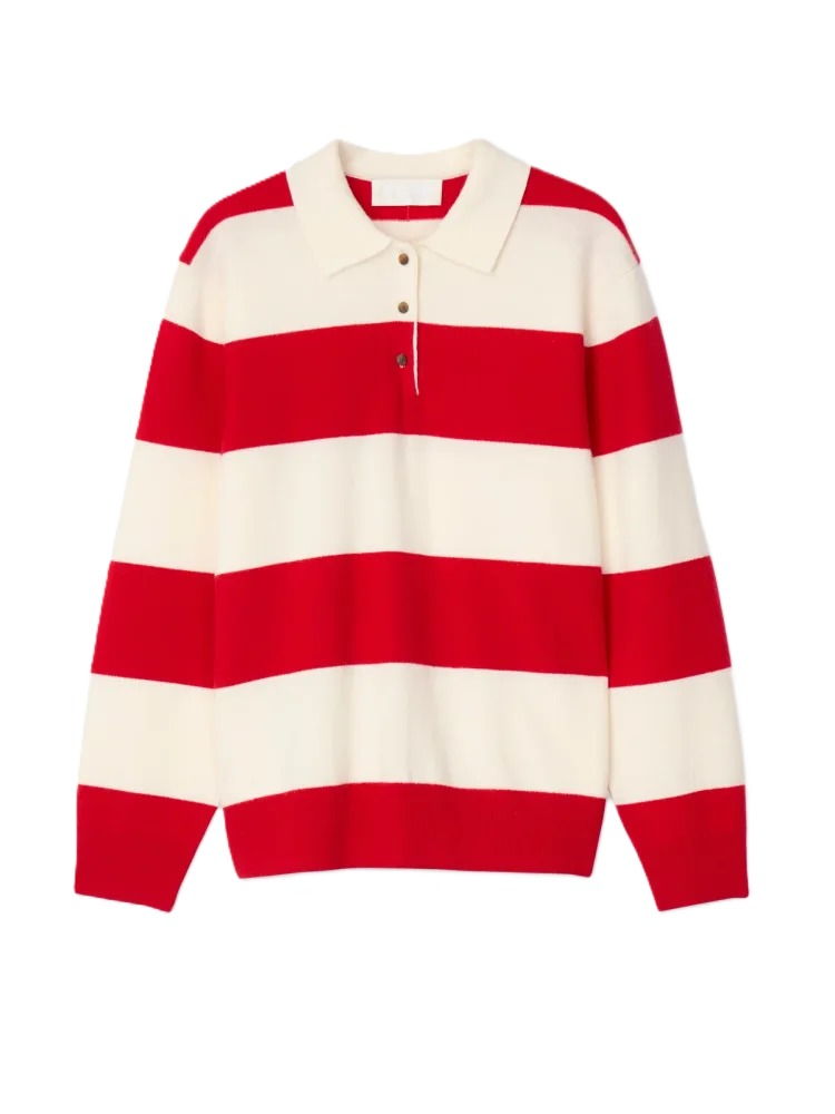 Estate Pique Sweater - Red Macadamia Stripe