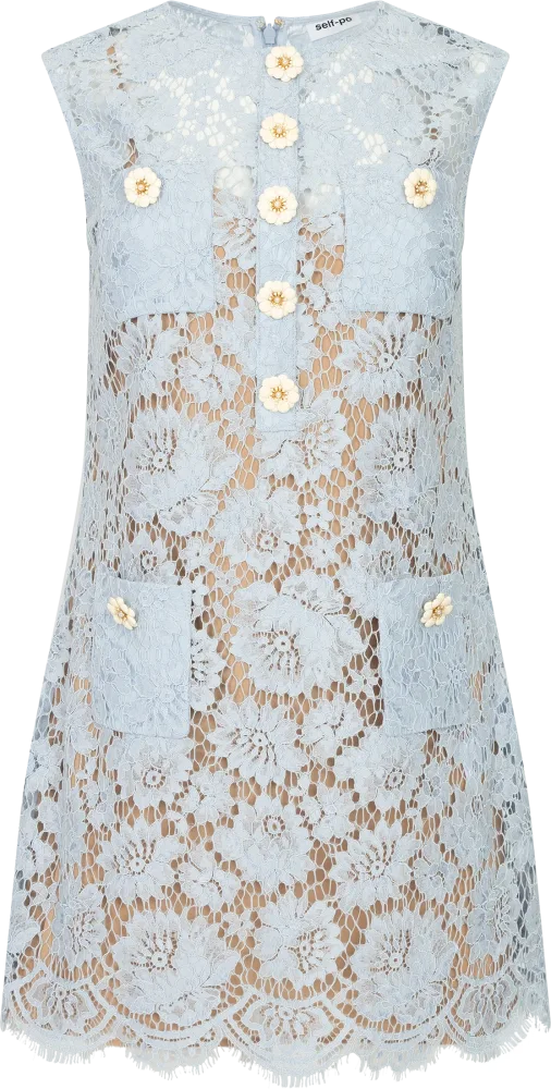 Fine Lace Mini Dress - Blue