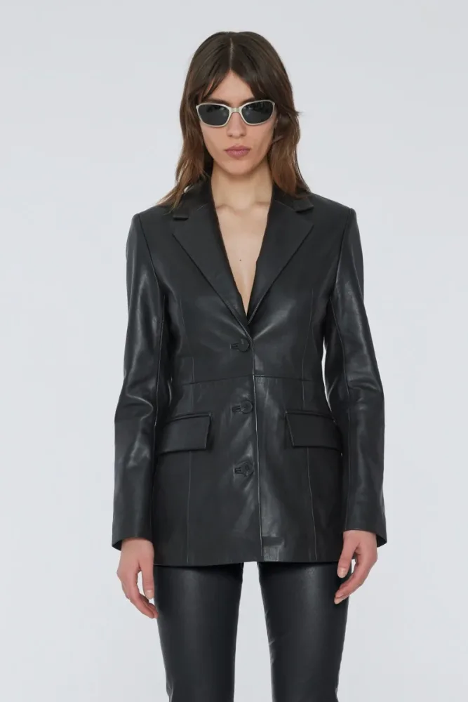Fitted Leather Blazer - Black - Bilde 2