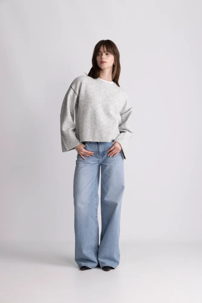 Susan Stitch Sweater - Light Grey Melange - Bilde 2