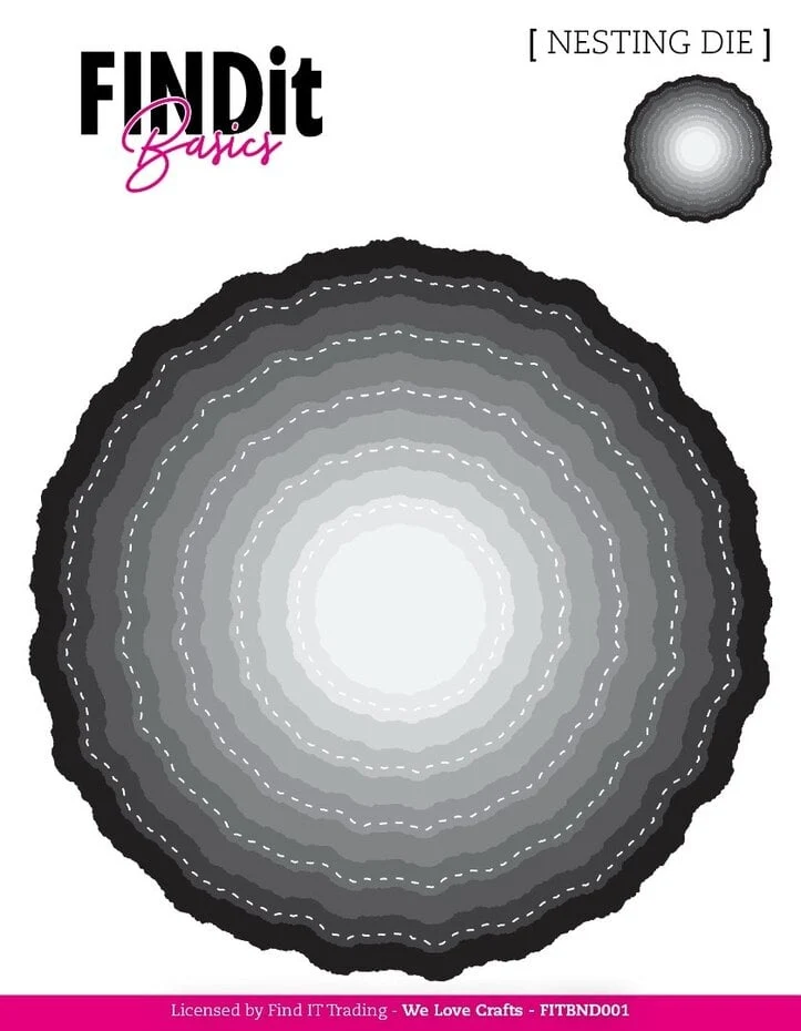 FINDit basics- Sirkeldies med bølget røff kant og «søm»/ Nesting Dies Stitched Wavey Circles