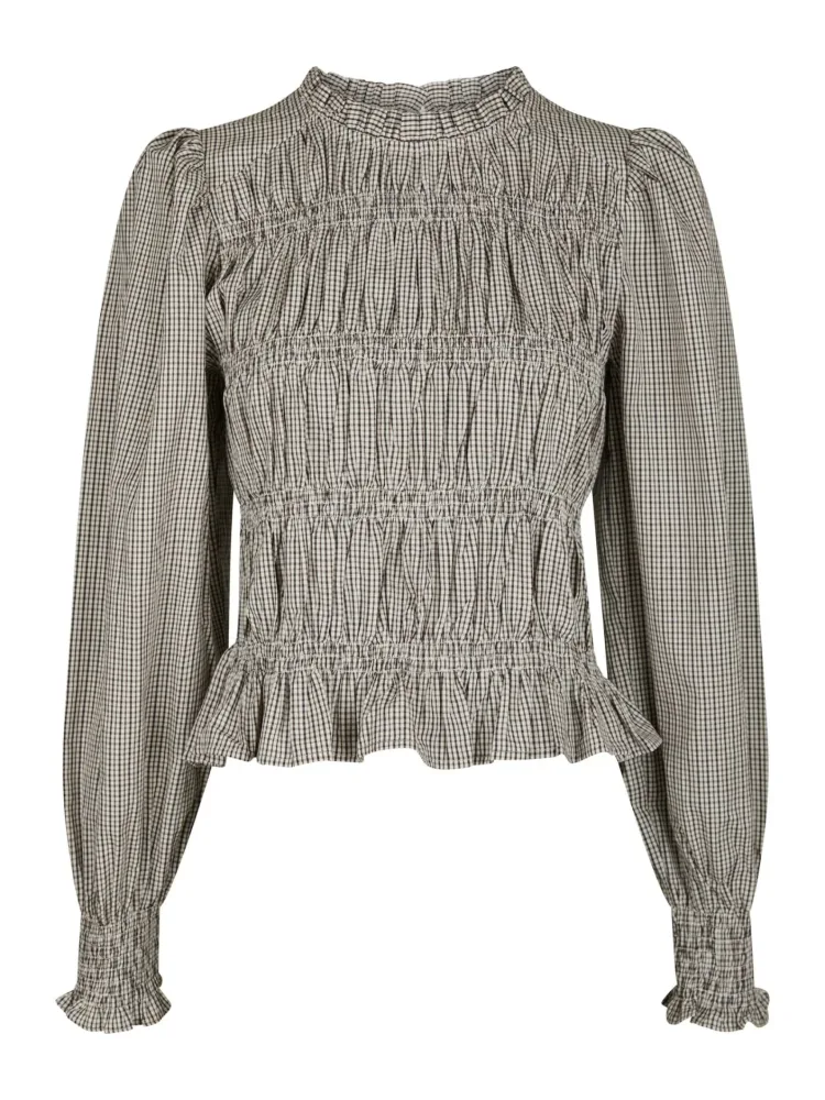 Marcia Check Blouse - Dusty Brown