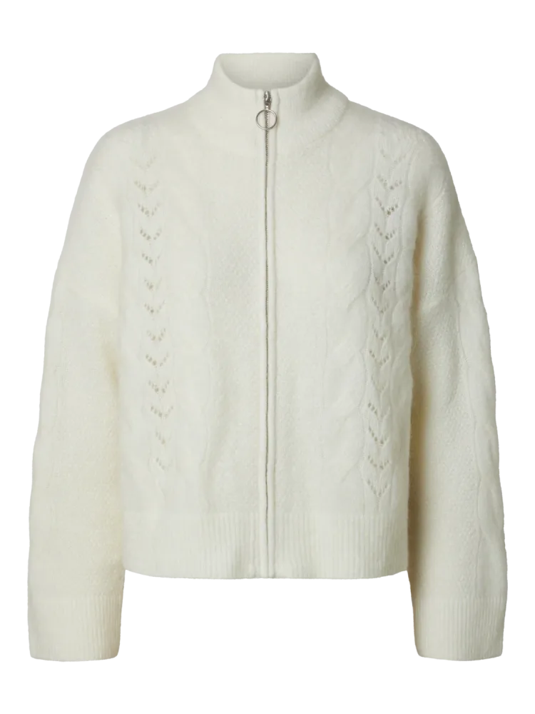 Vera Ls Knit Zip Cardigan - Birch
