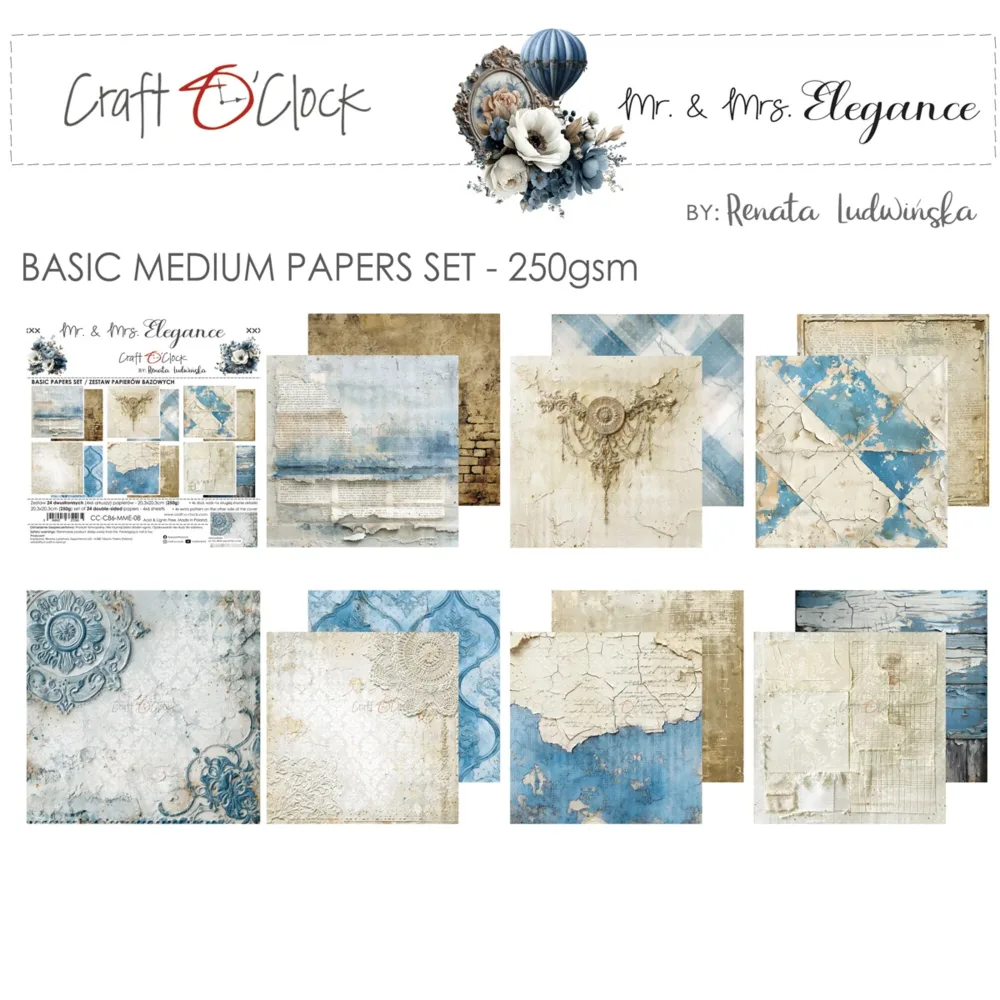 NYHET! Craft O'clock Mr. & Mrs. Elegance 8x8 Inch Basic Paper Set by Renata Ludwinska - Bilde 3