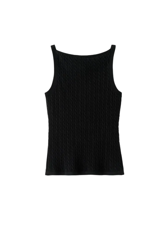 Fine Knit Cable Knit Singlet - Black