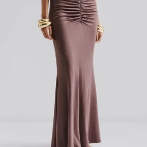 Majori Ruched Jersey Maxi Skirt – Chocolate