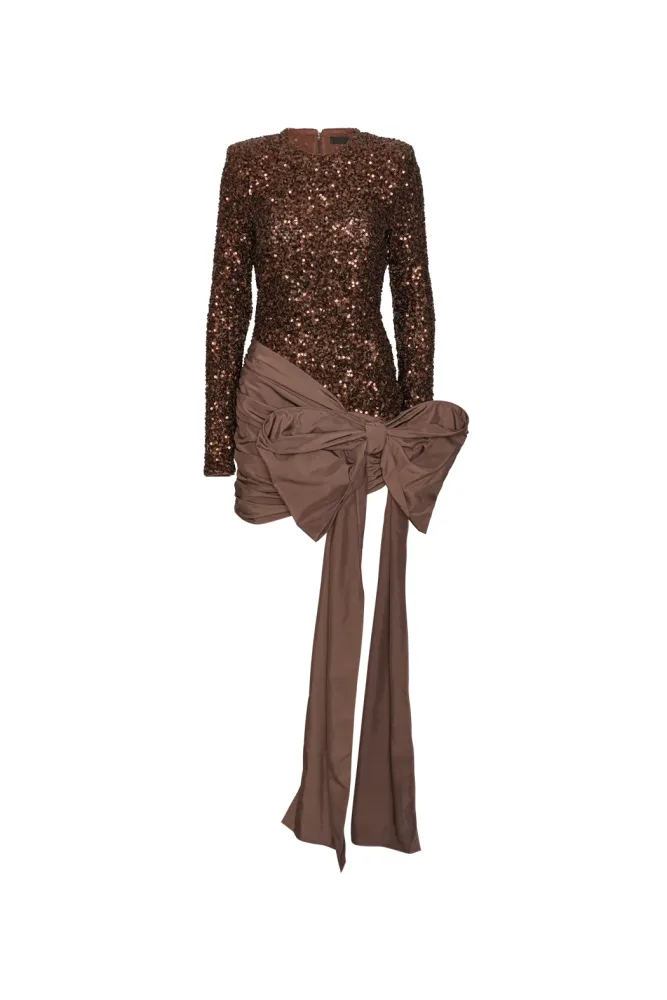 Sequins Bow Mini Dress - Chicory Coffee - Bilde 3