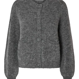 Sia Ras Ls Knit Pocket Cardigan – Medium Grey Melange