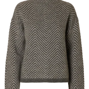 Lulu Ls Herringbone Knit High Neck – Medium Grey Melange/Birch