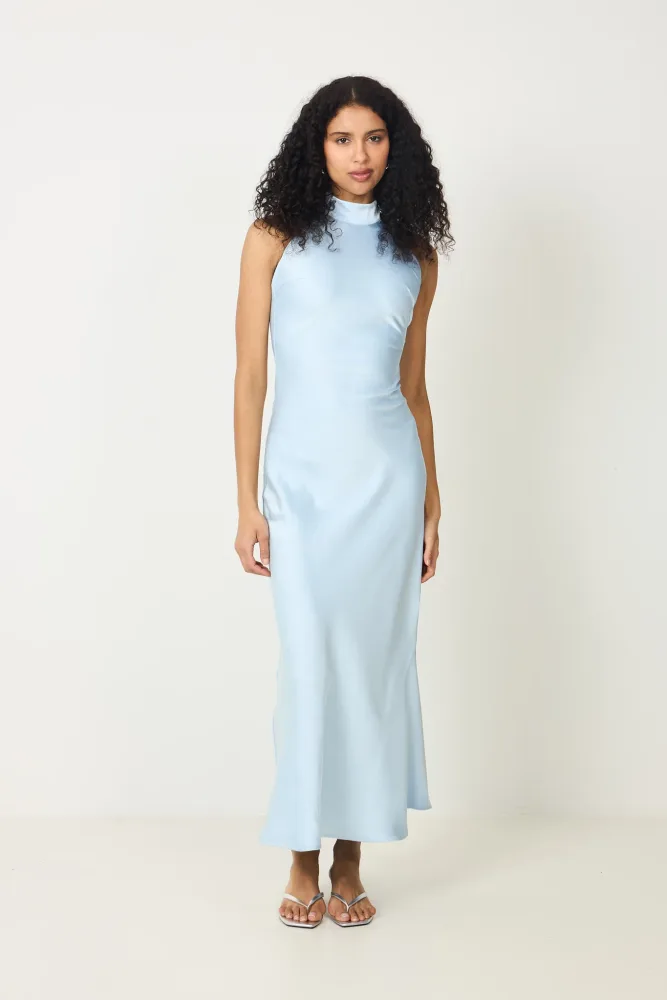 Lola Satin Halter Maxi Dress - Light Blue - Bilde 3