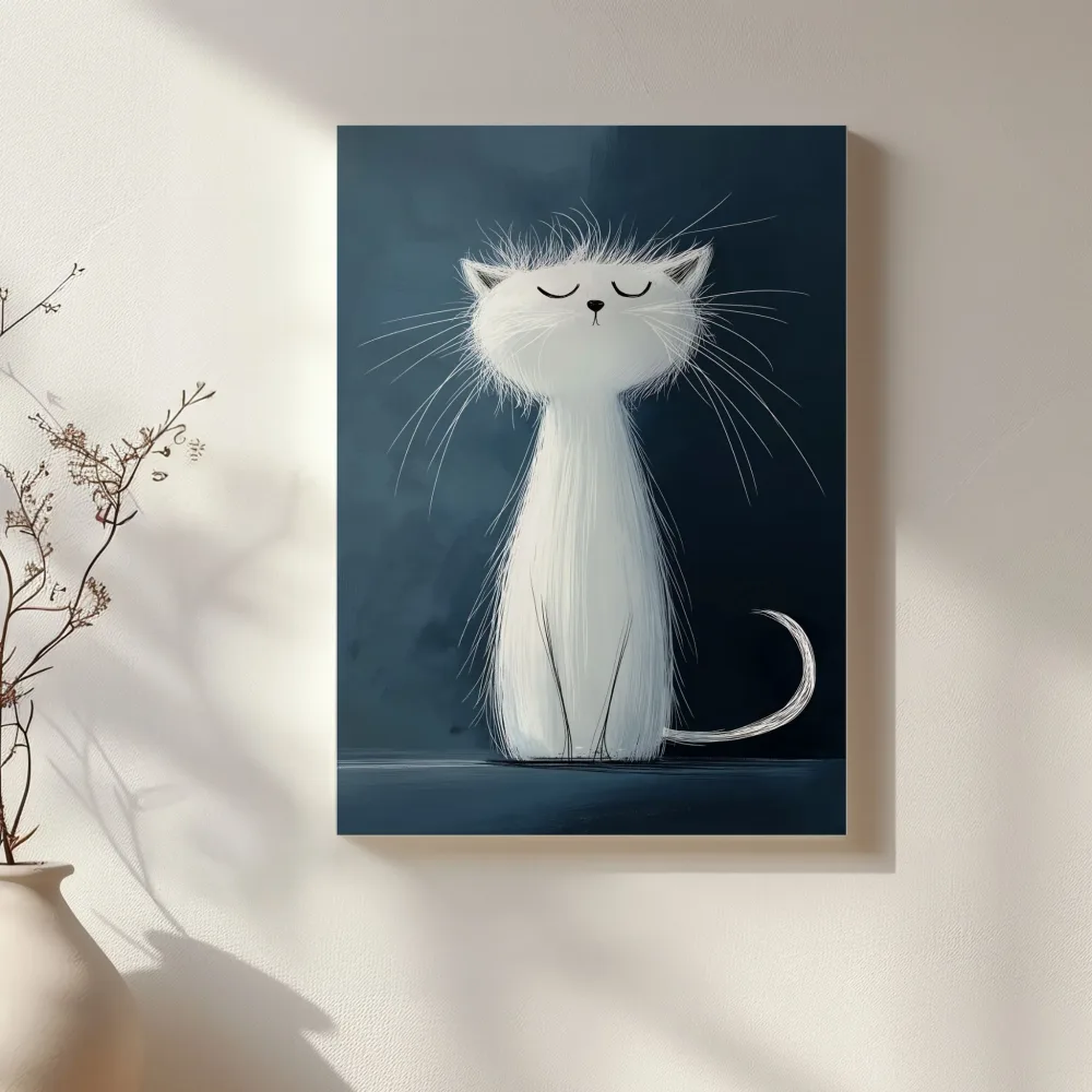 ELEGANT HVIT KATT – KUNSTPLAKAT OG LERRET - Bilde 3
