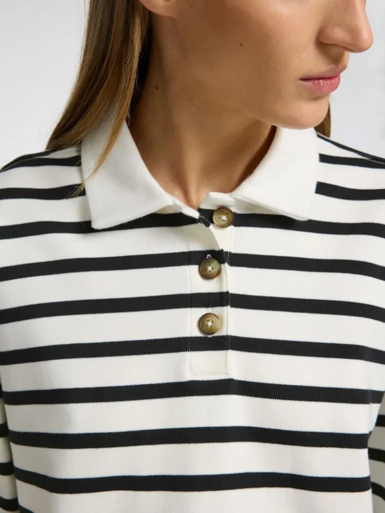 Wada Ls Stripe Collar Top - Snow White Black - Bilde 3