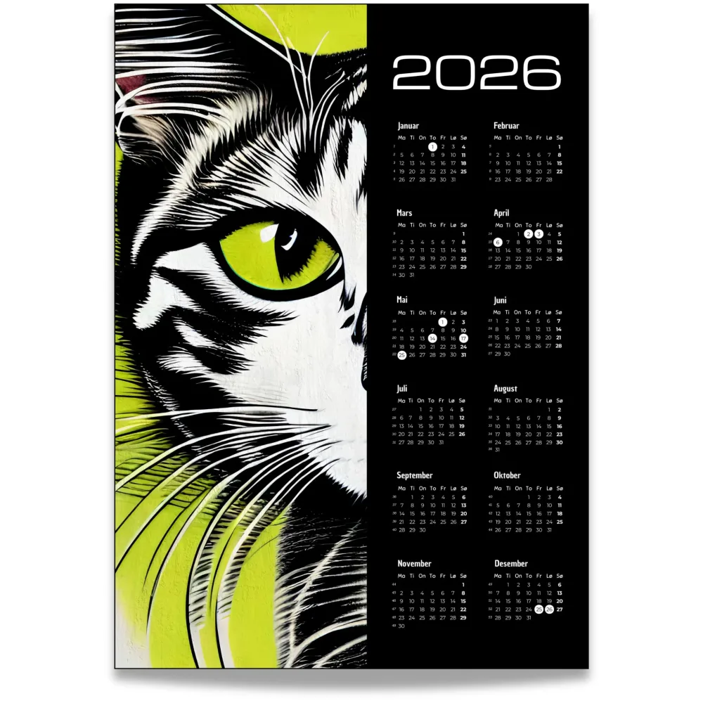 KALENDER 2026 – GRAFISK KATT I GRØNN KALENDER 2026 – GRAFISK KATT I GRØNN