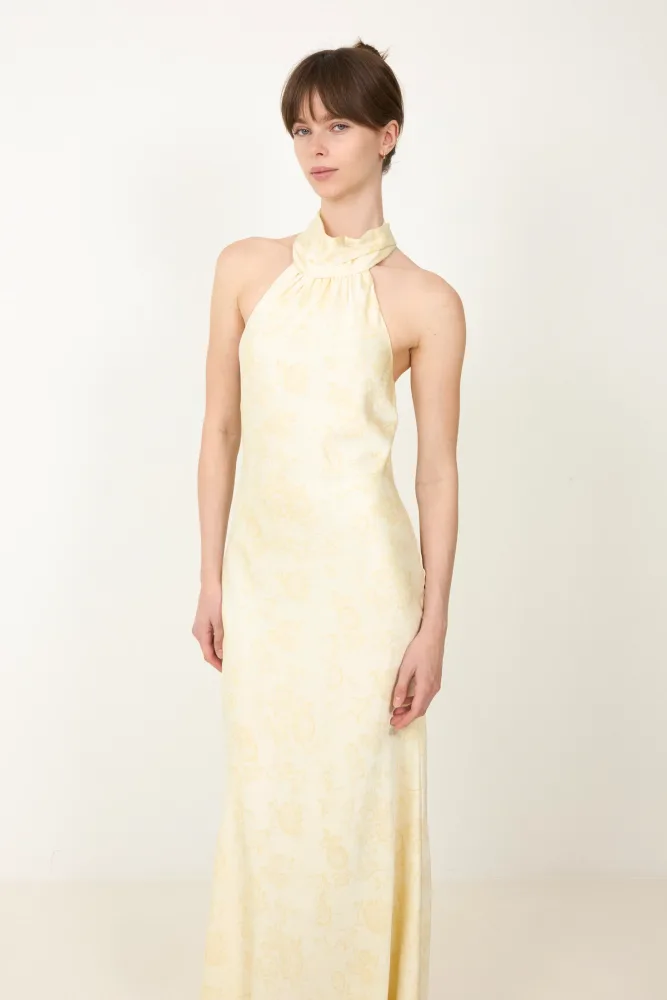 Fiona Pattern Satin Dress - Light Yellow - Bilde 3
