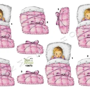 3D klippark – jente / baby sovetid, rosa