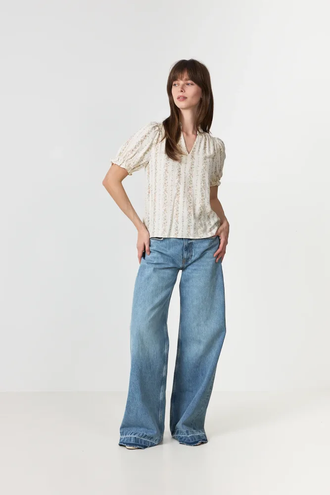 Odesa Floral Stripe Blouse - Creme - Bilde 2