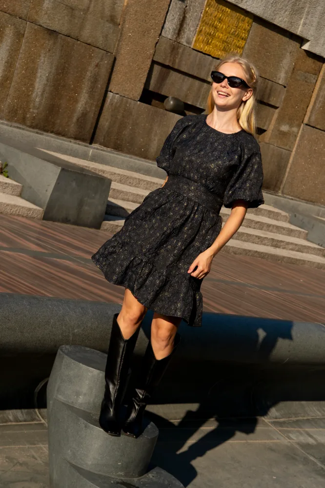 Svanhild Brocade Dress - Navy - Bilde 3