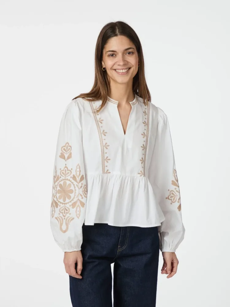 Ginia Emb Blouse - Off White - Bilde 2