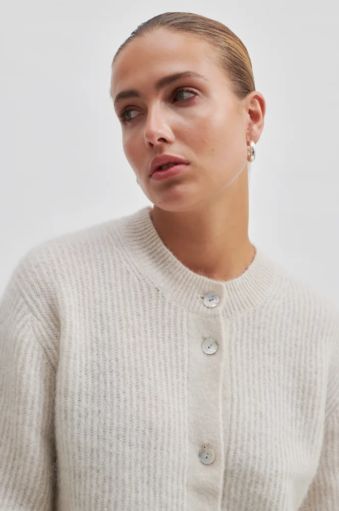 Andrea Knit Rib Cardigan - Pumice Stone - Bilde 3