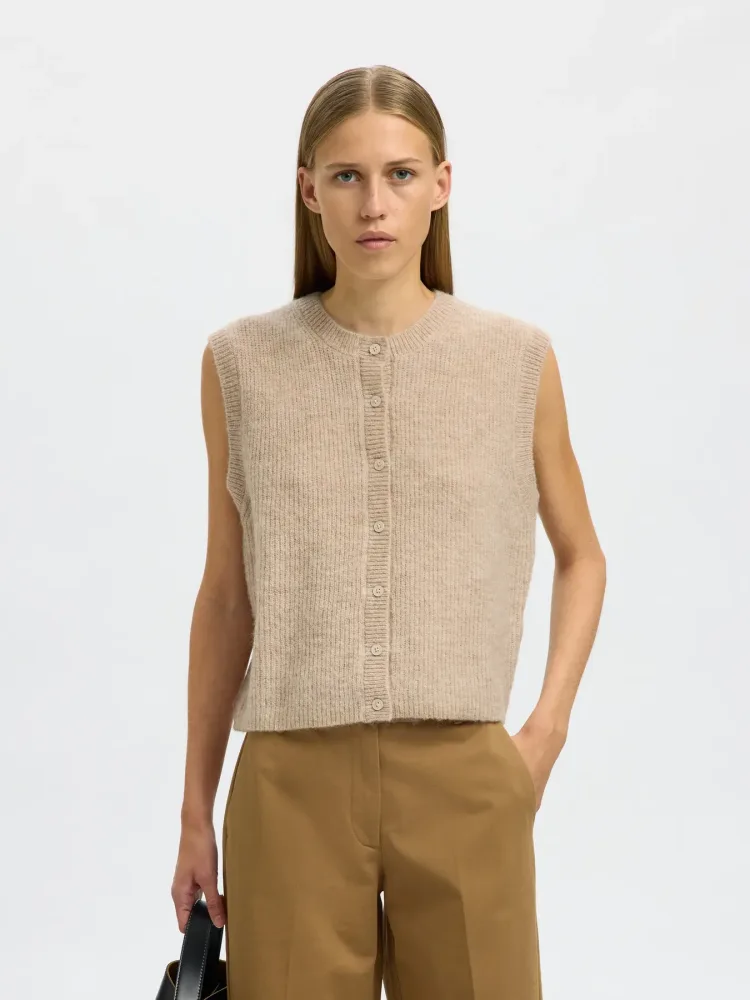 Lulu Sl Button O-Neck Vest - Birch Melange - Bilde 2