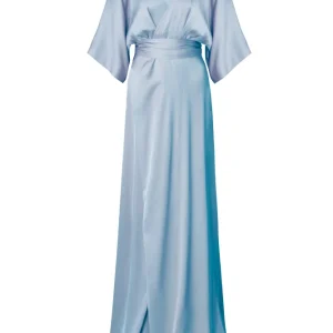 Lilly Wrap Satin Maxi Dress – Dusty Blue