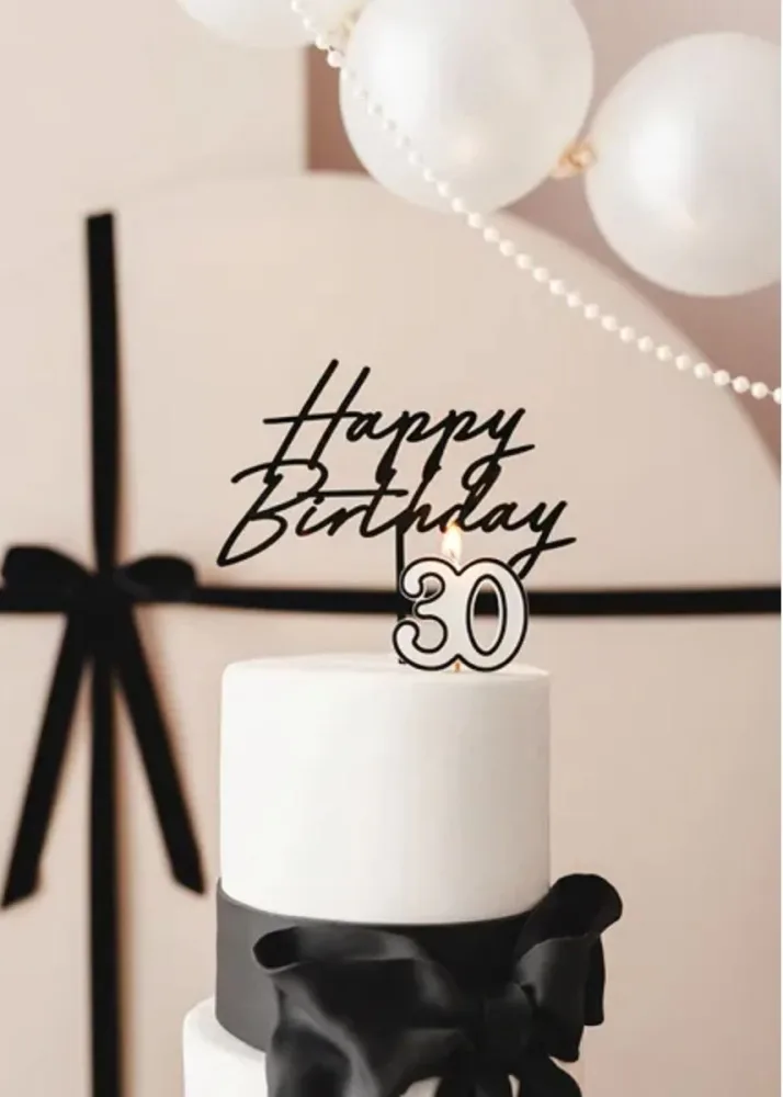 Kaketopp i akryl "Happy Birthday" - Svart - Bilde 3