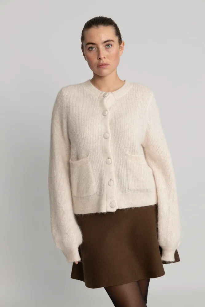 Sia Ras Ls Knit Pocket Cardigan - Birch Melange - Bilde 3
