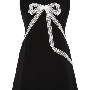 Crepe Bow Lace Mini Dress – Black