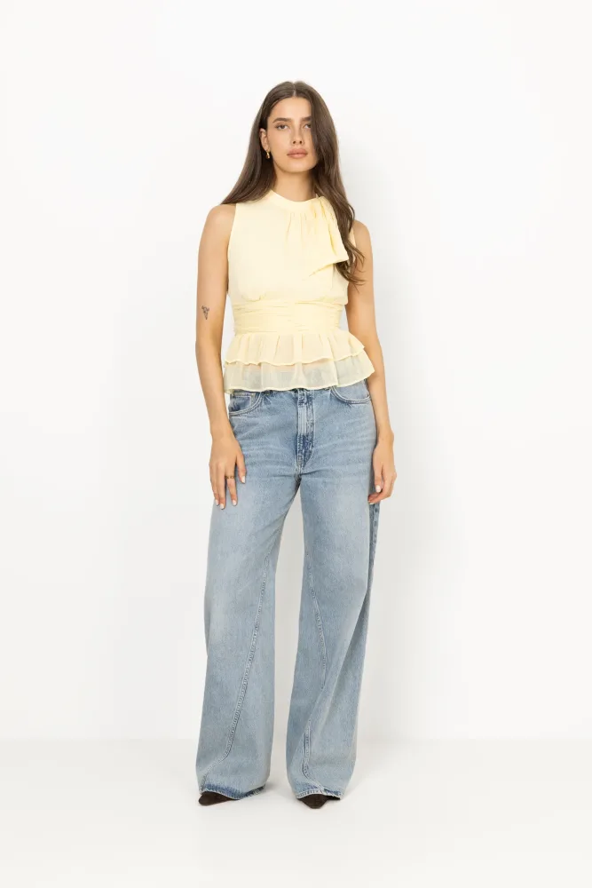 Ansol Solid Chiffon Top - Light Yellow - Bilde 2