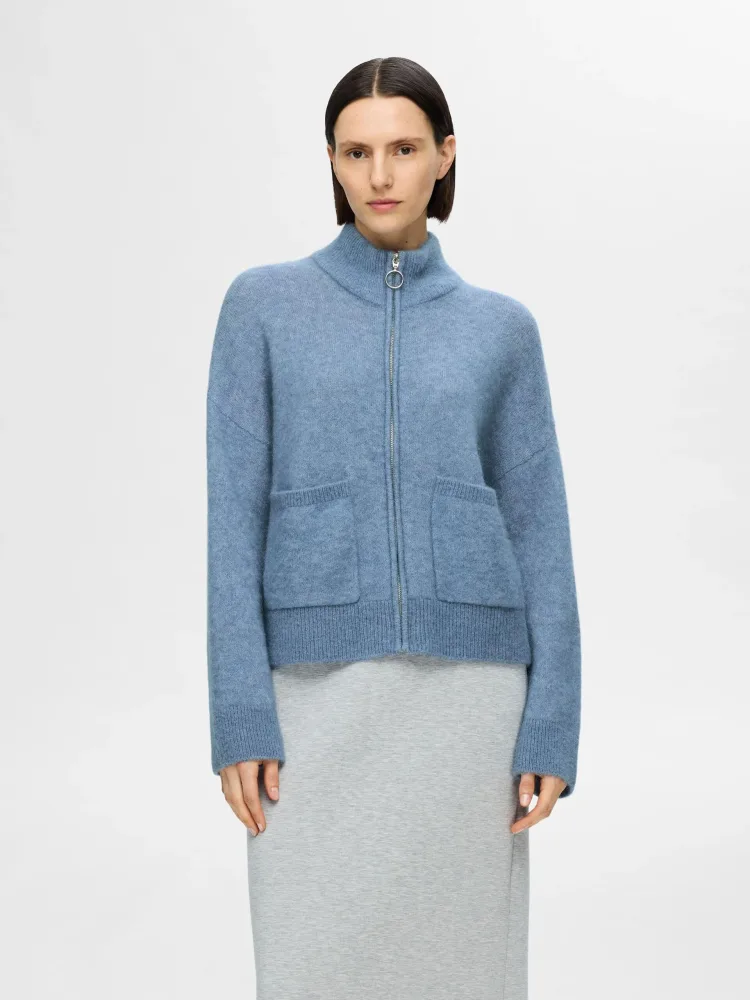Sia Ras Ls Knit Zipper Cardigan - Endless Sky Melange - Bilde 3
