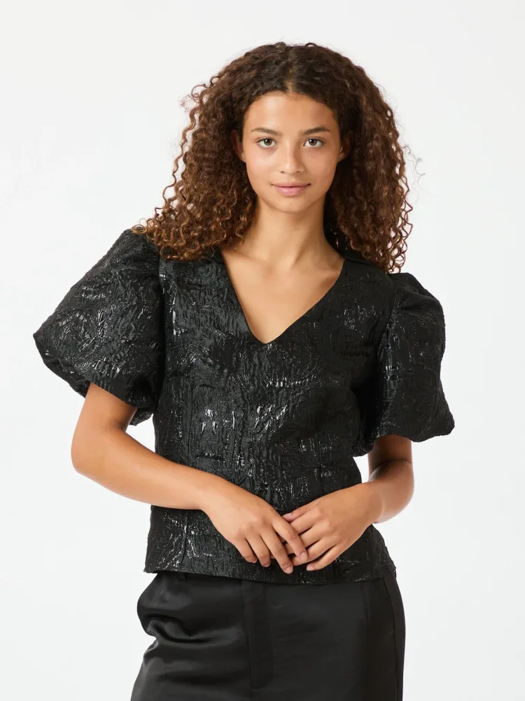 Camia Metallic Brocade Blouse - Black - Bilde 3