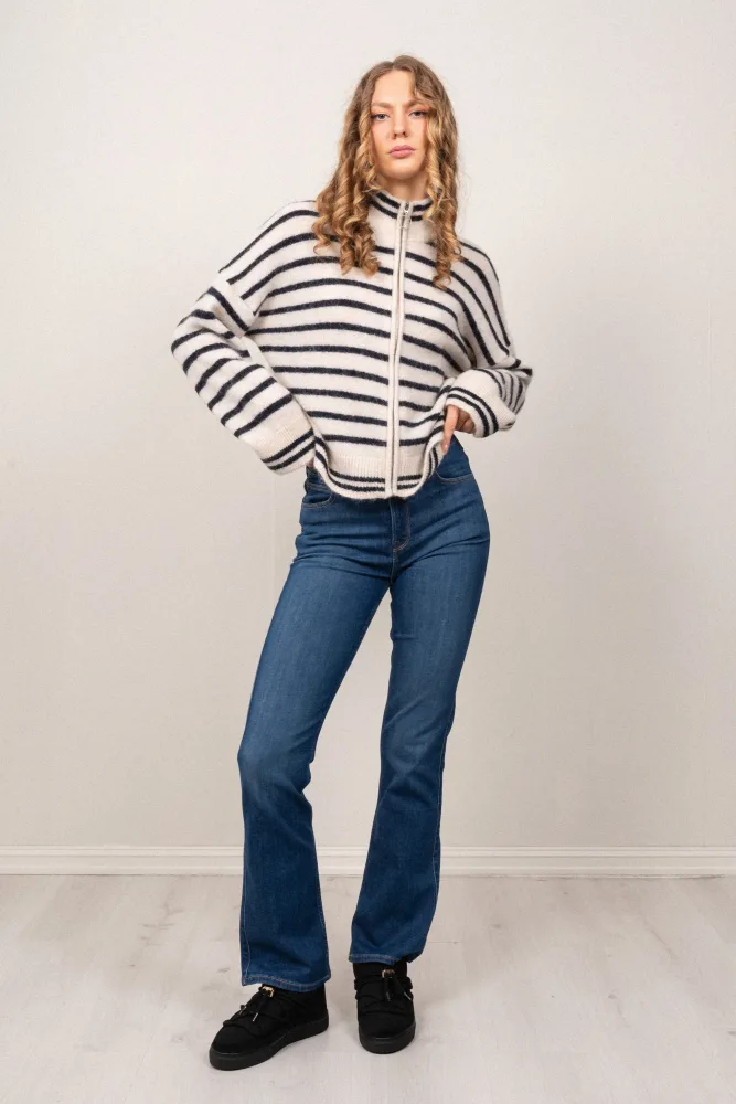 Sia Ras Stripe LS Knit Cardigan EX - Birch/Dark Sapphire - Bilde 3