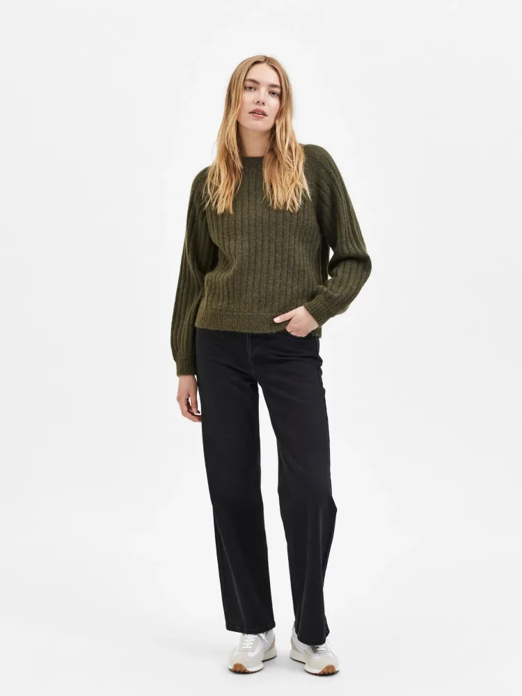 Mola Ls Knit O-Neck - Ivy Green Melange - Bilde 3