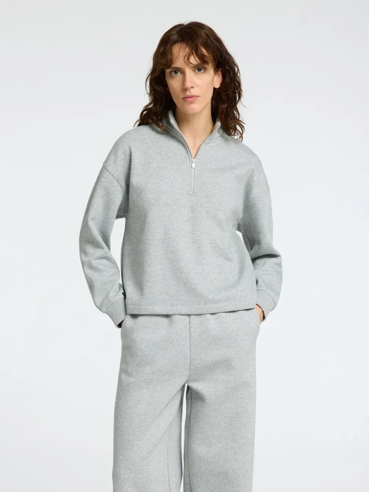 Gia Ls Zipper Sweat - Light Grey Melange - Bilde 3