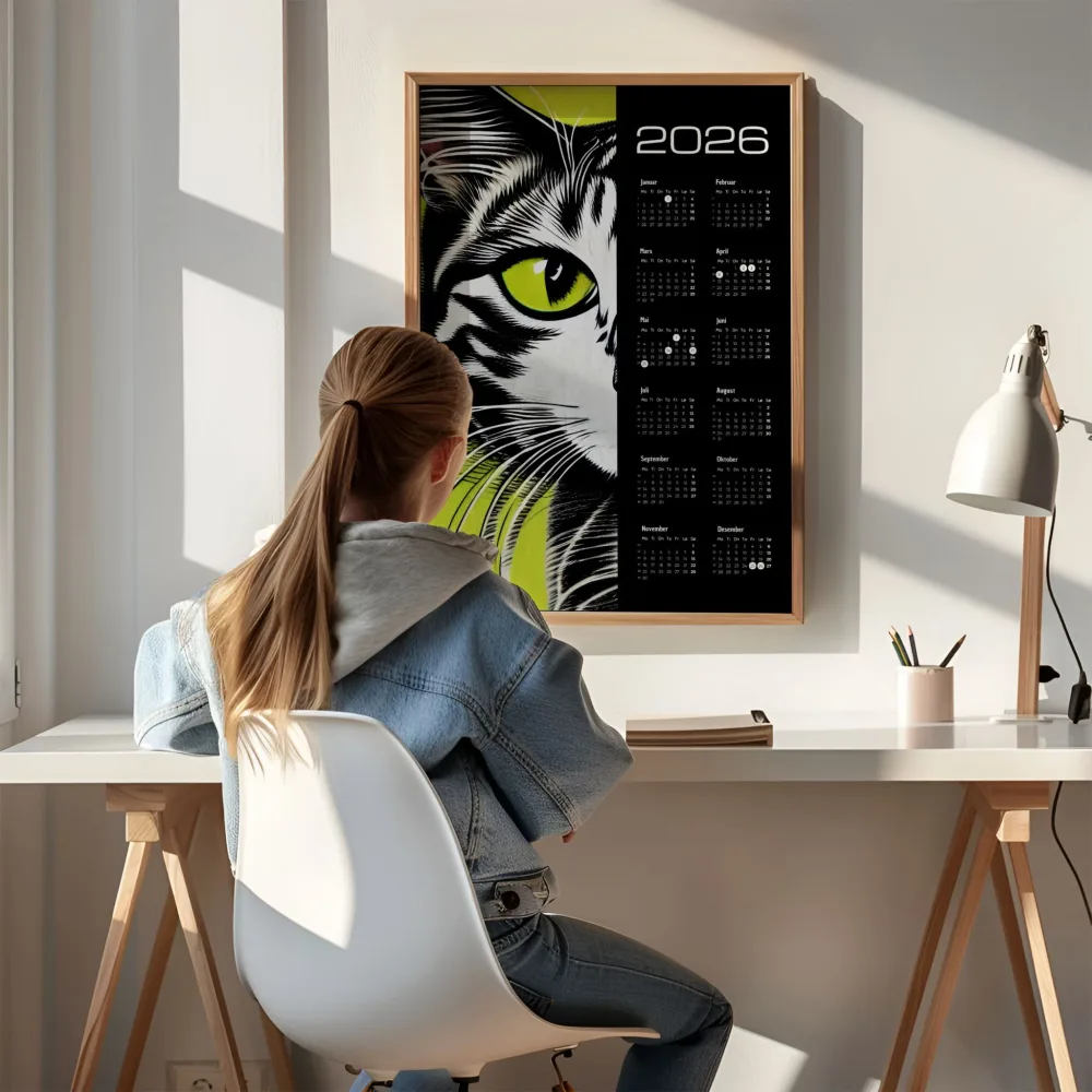 KALENDER 2026 - GRAFISK KATT I GRØNN - Bilde 3