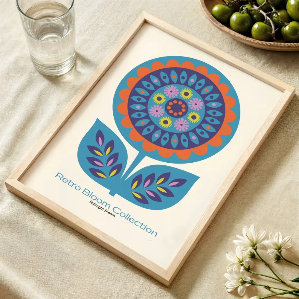 Midnight Bloom – Retro blomsterplakat - Bilde 3