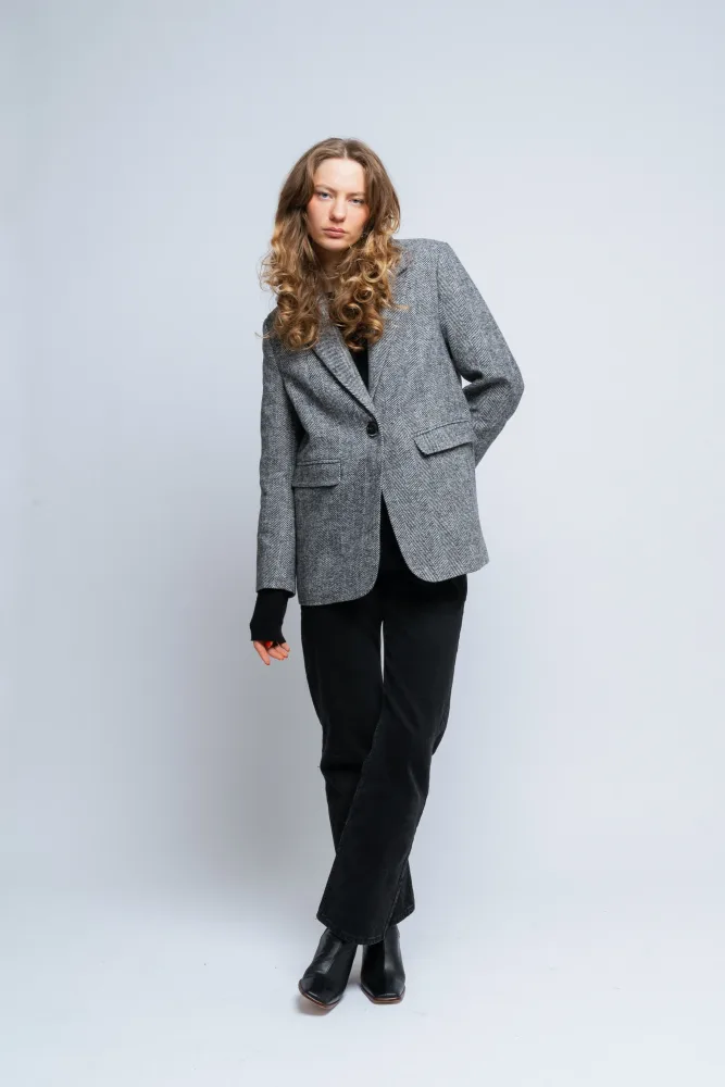 Gaby Herringbone Blazer - Black - Bilde 3
