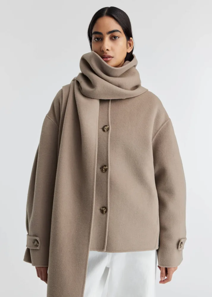 Dew Scarf Detailed Jacket - Stone - Bilde 2