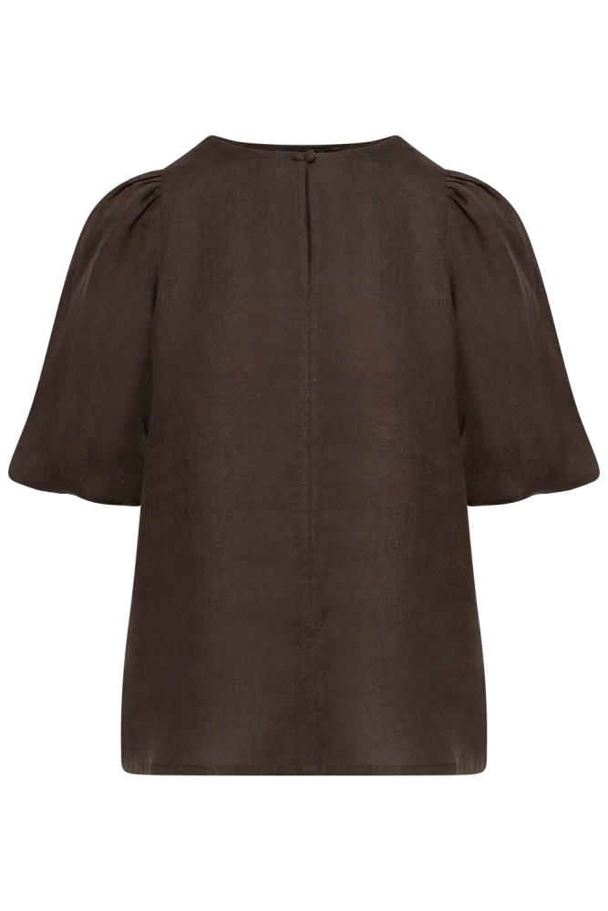 Anna Linen Top - Dark Brown