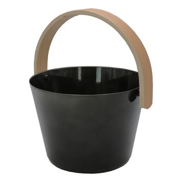 BASTUBØTTE SAUNIA SVART MED TREHÅNDTAK 5L