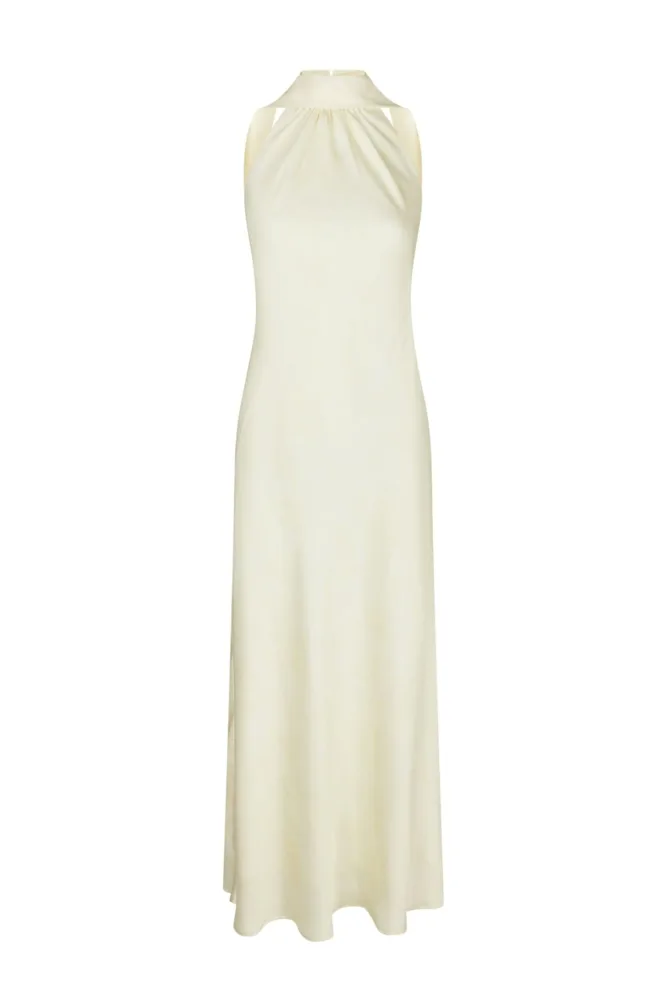 Fiona Pattern Satin Dress - Light Yellow