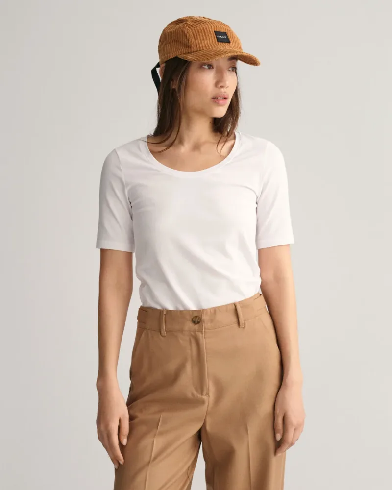 Slim Cot/Ela Ss Scoop Neck Top - White - Bilde 2