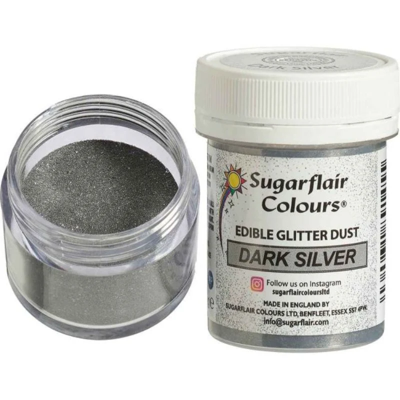 Sugarflair spiselig glitter Mørk sølv, 10g Sugarflair spiselig glitter Mørk sølv, 10g