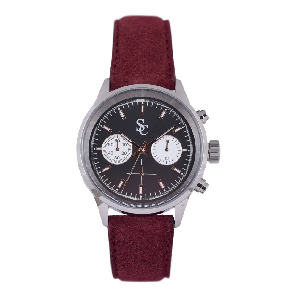 SC klokke i semsket skinn - Red/Dark