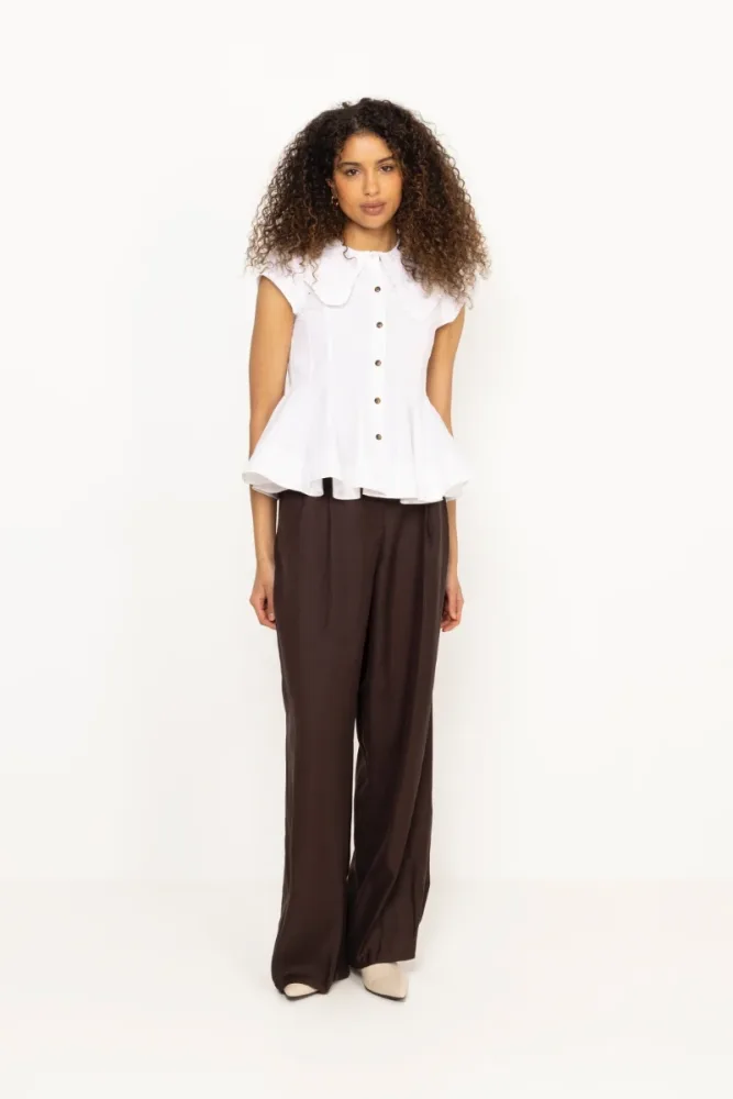 Stretch Cotton Peter Pan Collar Shirt - Bright White - Bilde 2