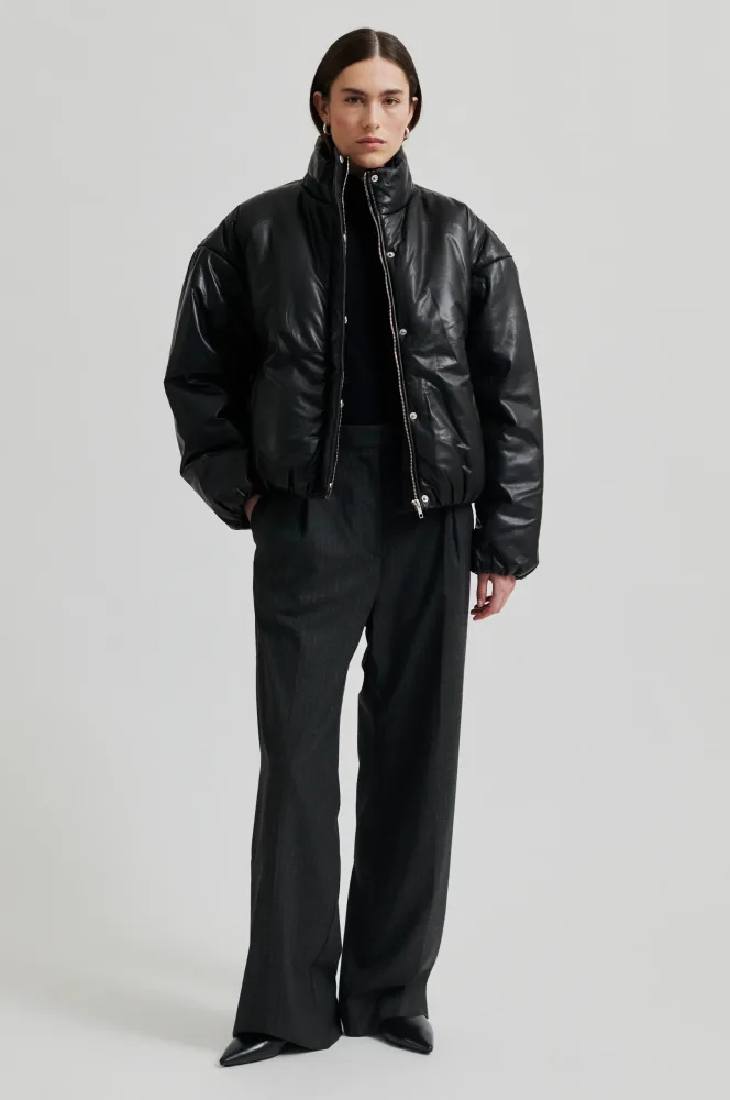 Harlow Leather Bomber Jacket - Black - Bilde 3